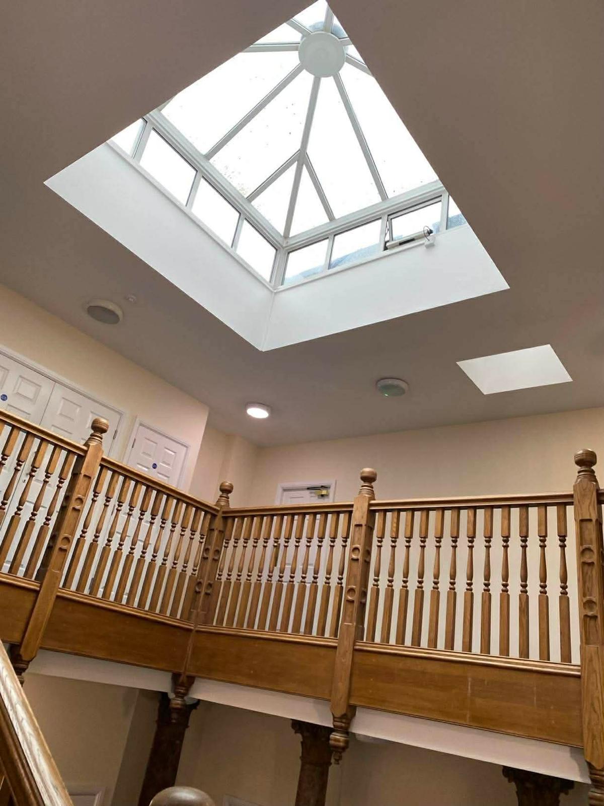 Glazed roof lantern above the galleried landing in the first Epsom block
